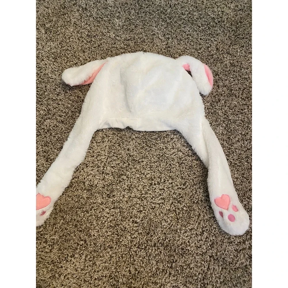 White Plush Moving Bunny Ears Hat Interactive Kawaii Fluffy Costume Accessory